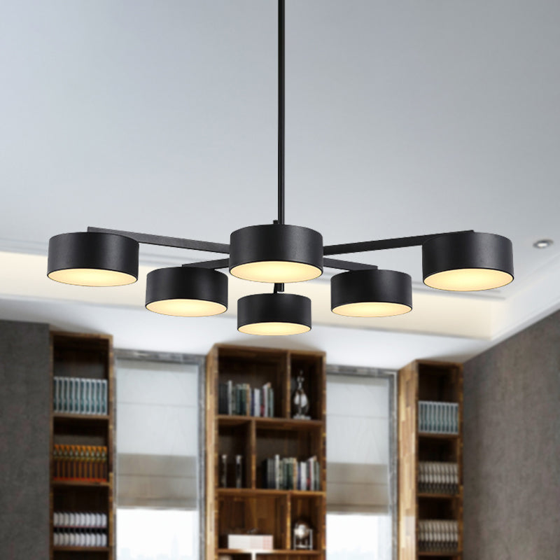 Drum Pendant Light Post Modern Metal 3/5/6/10 Lights Black/Gold Chandelier Light for Living Room Clearhalo 'Ceiling Lights' 'Chandeliers' 'Modern Chandeliers' 'Modern' Lighting' 245417