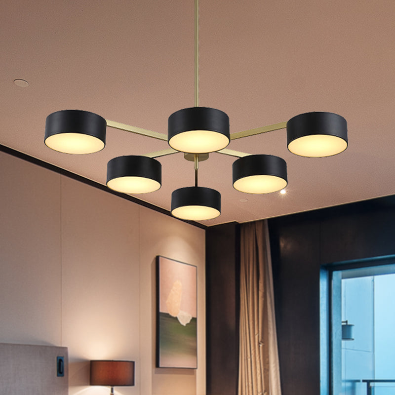 Drum Pendant Light Post Modern Metal 3/5/6/10 Lights Black/Gold Chandelier Light for Living Room Clearhalo 'Ceiling Lights' 'Chandeliers' 'Modern Chandeliers' 'Modern' Lighting' 245419