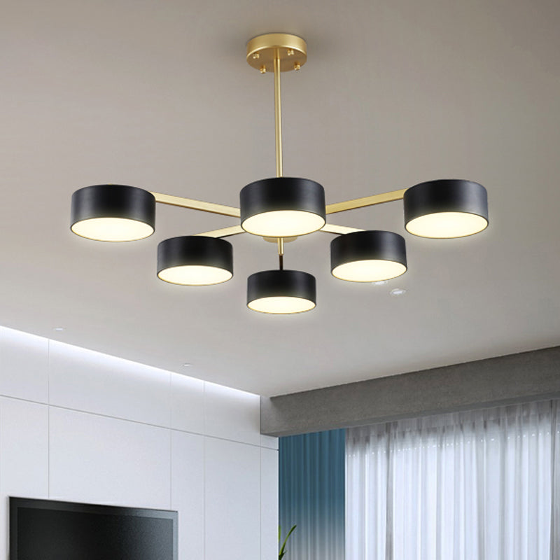 Drum Pendant Light Post Modern Metal 3/5/6/10 Lights Black/Gold Chandelier Light for Living Room Clearhalo 'Ceiling Lights' 'Chandeliers' 'Modern Chandeliers' 'Modern' Lighting' 245420