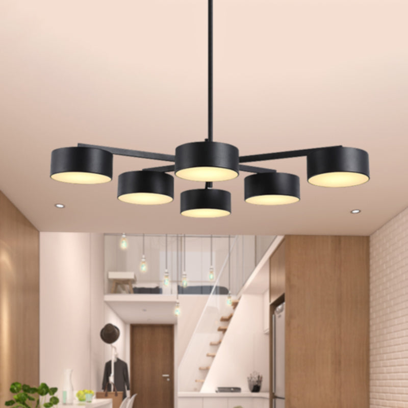 Drum Pendant Light Post Modern Metal 3/5/6/10 Lights Black/Gold Chandelier Light for Living Room Clearhalo 'Ceiling Lights' 'Chandeliers' 'Modern Chandeliers' 'Modern' Lighting' 245421