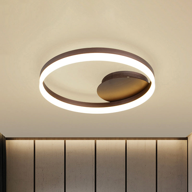 Circle Semi Flush Light Simple Acrylic LED Coffee Ceiling Lighting Fixture in Warm/White/Natural Light, 12"/16"/19.5" Wide Coffee Clearhalo 'Ceiling Lights' 'Close To Ceiling Lights' 'Close to ceiling' 'Semi-flushmount' Lighting' 245424