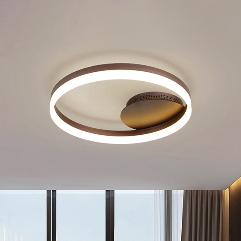 Circle Semi Flush Light Simple Acrylic LED Coffee Ceiling Lighting Fixture in Warm/White/Natural Light, 12"/16"/19.5" Wide Clearhalo 'Ceiling Lights' 'Close To Ceiling Lights' 'Close to ceiling' 'Semi-flushmount' Lighting' 245425