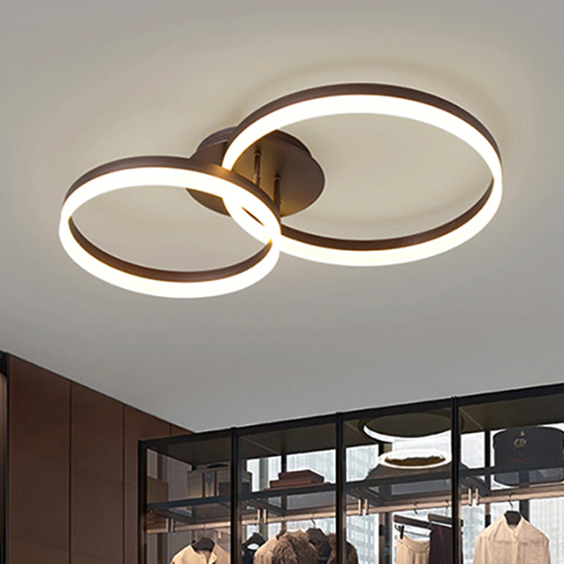 Circle Semi Flush Light Simple Acrylic LED Coffee Ceiling Lighting Fixture in Warm/White/Natural Light, 12"/16"/19.5" Wide Clearhalo 'Ceiling Lights' 'Close To Ceiling Lights' 'Close to ceiling' 'Semi-flushmount' Lighting' 245427