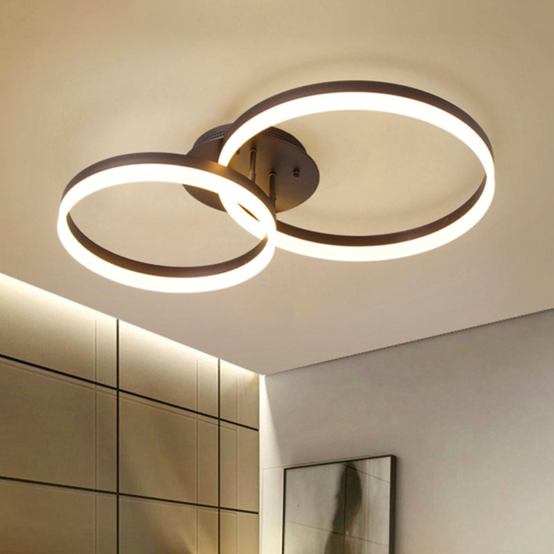 Circle Semi Flush Light Simple Acrylic LED Coffee Ceiling Lighting Fixture in Warm/White/Natural Light, 12"/16"/19.5" Wide Clearhalo 'Ceiling Lights' 'Close To Ceiling Lights' 'Close to ceiling' 'Semi-flushmount' Lighting' 245428