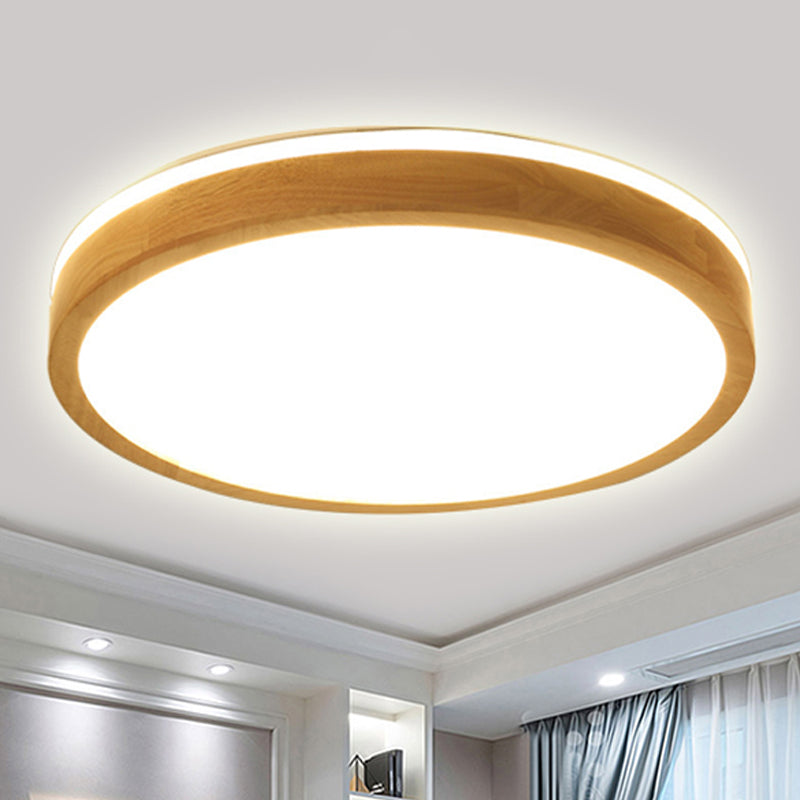 12"/16"/19.5" Wide Round Wood Flush Mount Modernist 1 Light Beige Led Flush Ceiling Light Fixture with Frosted Diffuser in Natural Light Wood Clearhalo 'Ceiling Lights' 'Close To Ceiling Lights' 'Close to ceiling' 'Flush mount' Lighting' 245437