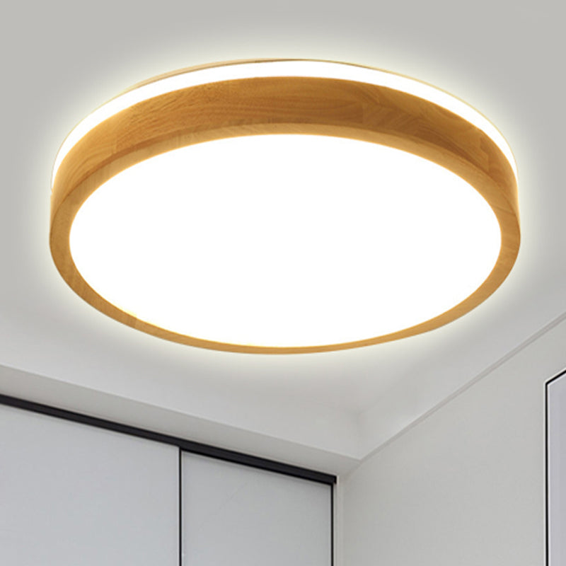 12"/16"/19.5" Wide Round Wood Flush Mount Modernist 1 Light Beige Led Flush Ceiling Light Fixture with Frosted Diffuser in Natural Light Clearhalo 'Ceiling Lights' 'Close To Ceiling Lights' 'Close to ceiling' 'Flush mount' Lighting' 245438