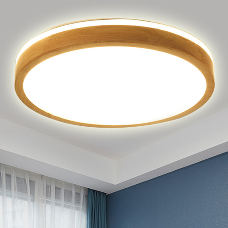 12"/16"/19.5" Wide Round Wood Flush Mount Modernist 1 Light Beige Led Flush Ceiling Light Fixture with Frosted Diffuser in Natural Light Clearhalo 'Ceiling Lights' 'Close To Ceiling Lights' 'Close to ceiling' 'Flush mount' Lighting' 245439