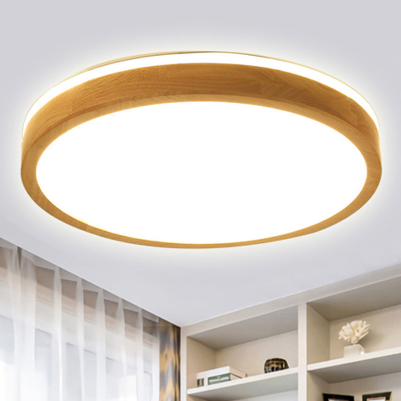 12"/16"/19.5" Wide Round Wood Flush Mount Modernist 1 Light Beige Led Flush Ceiling Light Fixture with Frosted Diffuser in Natural Light Clearhalo 'Ceiling Lights' 'Close To Ceiling Lights' 'Close to ceiling' 'Flush mount' Lighting' 245440