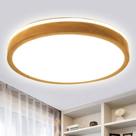 12"/16"/19.5" Wide Round Wood Flush Mount Modernist 1 Light Beige Led Flush Ceiling Light Fixture with Frosted Diffuser in Natural Light Clearhalo 'Ceiling Lights' 'Close To Ceiling Lights' 'Close to ceiling' 'Flush mount' Lighting' 245440