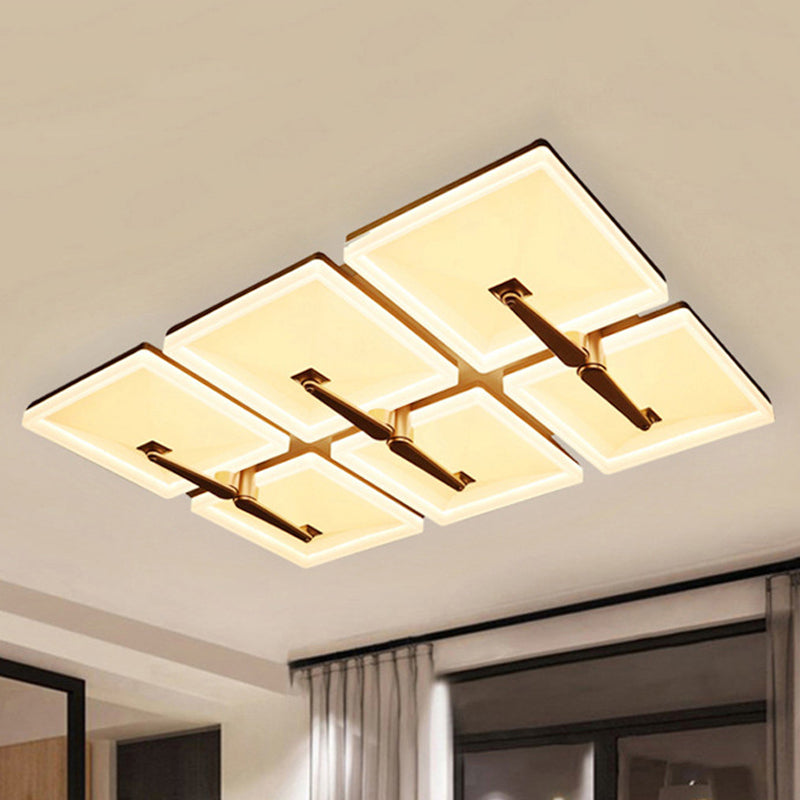 Splicing Square Flush Ceiling Light Fixture Minimalist Metal 2/4/6 Heads LED White Ceiling Lamp in Third Gear Light 6 White 3 Color Clearhalo 'Ceiling Lights' 'Close To Ceiling Lights' 'Close to ceiling' 'Flush mount' Lighting' 245441