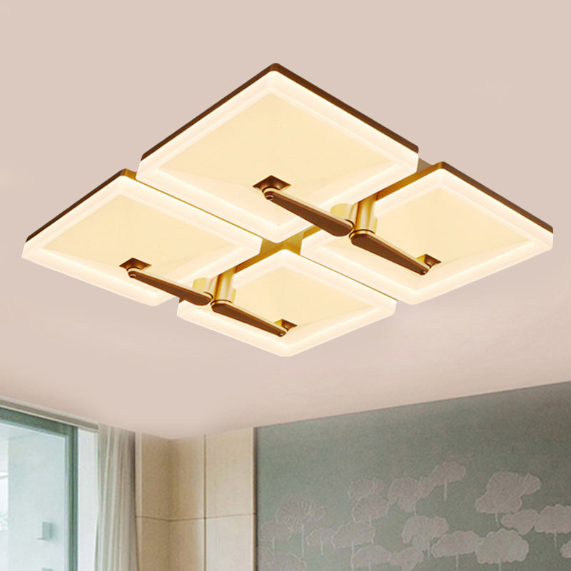 Splicing Square Flush Ceiling Light Fixture Minimalist Metal 2/4/6 Heads LED White Ceiling Lamp in Third Gear Light 4 White 3 Color Clearhalo 'Ceiling Lights' 'Close To Ceiling Lights' 'Close to ceiling' 'Flush mount' Lighting' 245443