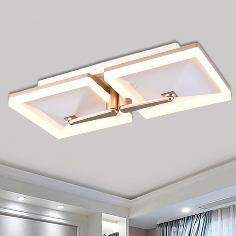 Splicing Square Flush Ceiling Light Fixture Minimalist Metal 2/4/6 Heads LED White Ceiling Lamp in Third Gear Light 2 White 3 Color Clearhalo 'Ceiling Lights' 'Close To Ceiling Lights' 'Close to ceiling' 'Flush mount' Lighting' 245445