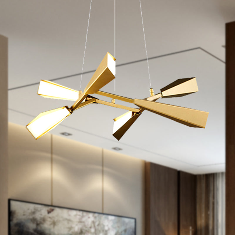 Metal Rectilinear Chandelier Lighting with Quill Shade Modern 6/8 Lights Gold Dining Room Drop Lamp in Warm/White 6 Gold Clearhalo 'Ceiling Lights' 'Chandeliers' 'Modern Chandeliers' 'Modern' Lighting' 245447