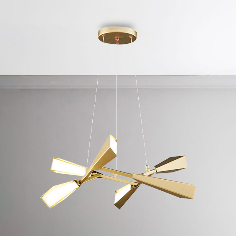 Metal Rectilinear Chandelier Lighting with Quill Shade Modern 6/8 Lights Gold Dining Room Drop Lamp in Warm/White Clearhalo 'Ceiling Lights' 'Chandeliers' 'Modern Chandeliers' 'Modern' Lighting' 245449