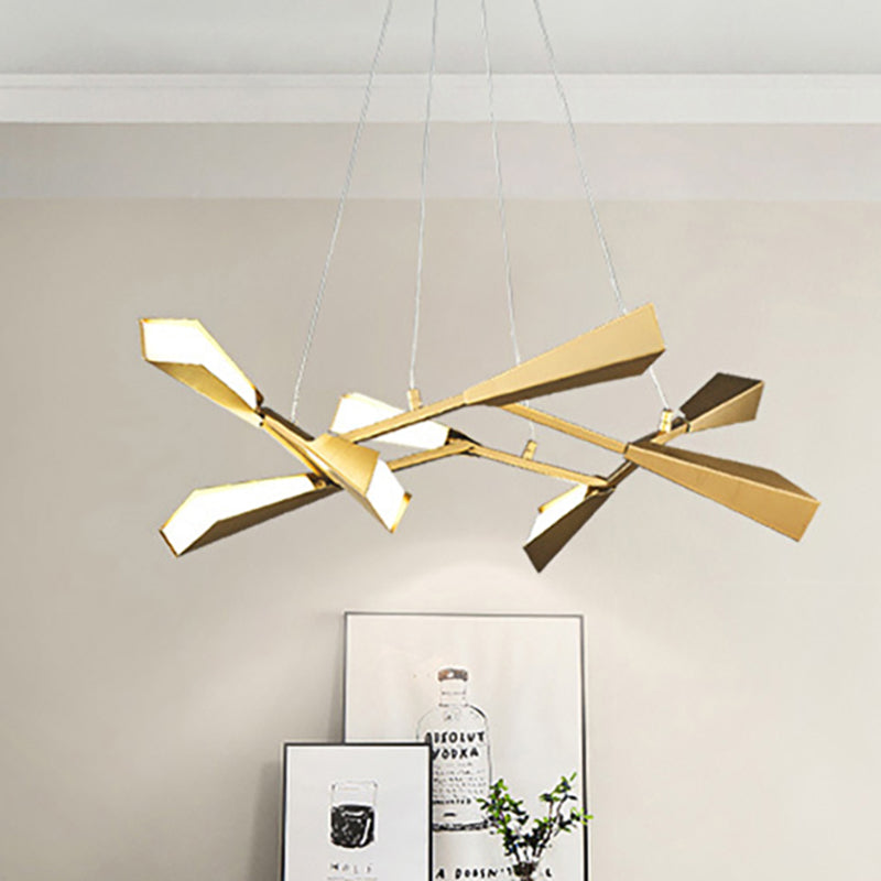 Metal Rectilinear Chandelier Lighting with Quill Shade Modern 6/8 Lights Gold Dining Room Drop Lamp in Warm/White 8 Gold Clearhalo 'Ceiling Lights' 'Chandeliers' 'Modern Chandeliers' 'Modern' Lighting' 245450