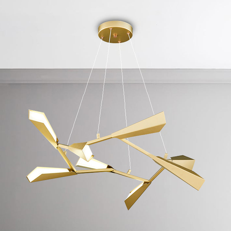 Metal Rectilinear Chandelier Lighting with Quill Shade Modern 6/8 Lights Gold Dining Room Drop Lamp in Warm/White Clearhalo 'Ceiling Lights' 'Chandeliers' 'Modern Chandeliers' 'Modern' Lighting' 245451