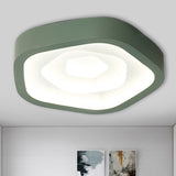 Pink/Blue/Green Pentagon Flush Ceiling Lamp Nordic 20.5" Wide LED Acrylic Flushmount Lighting Green Clearhalo 'Ceiling Lights' 'Close To Ceiling Lights' 'Close to ceiling' 'Flush mount' Lighting' 245464