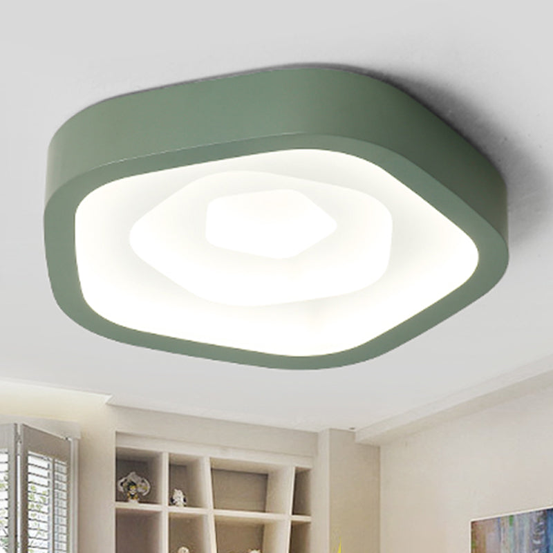 Pink/Blue/Green Pentagon Flush Ceiling Lamp Nordic 20.5" Wide LED Acrylic Flushmount Lighting Clearhalo 'Ceiling Lights' 'Close To Ceiling Lights' 'Close to ceiling' 'Flush mount' Lighting' 245465