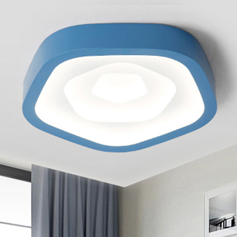 Pink/Blue/Green Pentagon Flush Ceiling Lamp Nordic 20.5" Wide LED Acrylic Flushmount Lighting Blue Clearhalo 'Ceiling Lights' 'Close To Ceiling Lights' 'Close to ceiling' 'Flush mount' Lighting' 245466