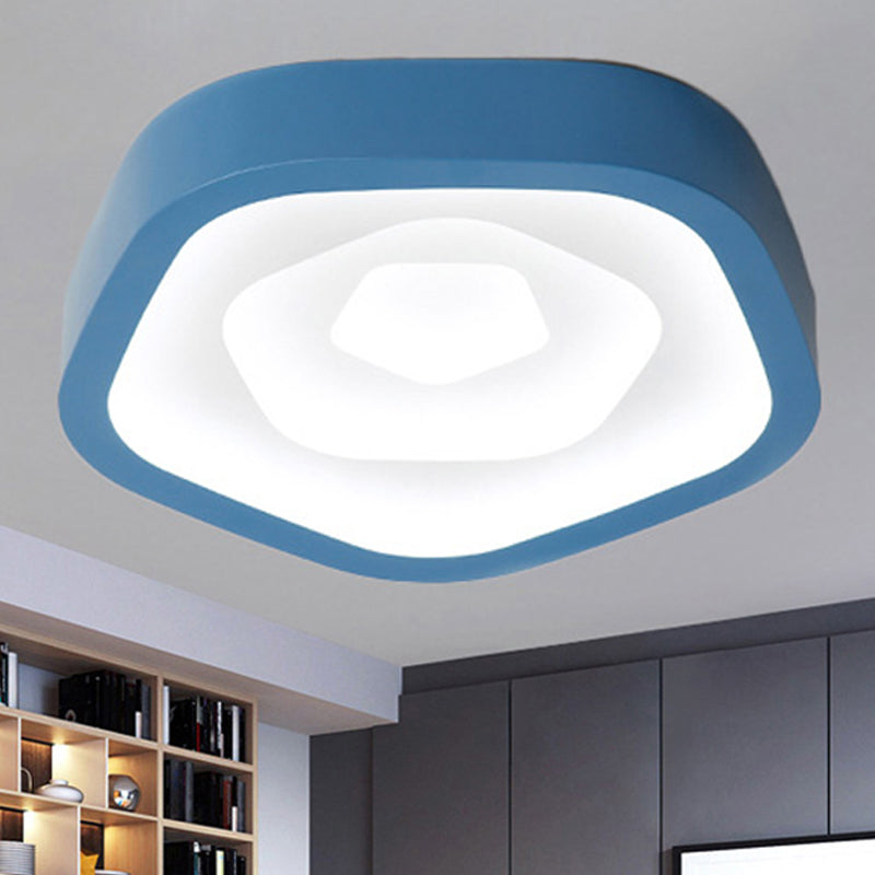 Pink/Blue/Green Pentagon Flush Ceiling Lamp Nordic 20.5" Wide LED Acrylic Flushmount Lighting Clearhalo 'Ceiling Lights' 'Close To Ceiling Lights' 'Close to ceiling' 'Flush mount' Lighting' 245467