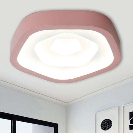 Pink/Blue/Green Pentagon Flush Ceiling Lamp Nordic 20.5" Wide LED Acrylic Flushmount Lighting Pink Clearhalo 'Ceiling Lights' 'Close To Ceiling Lights' 'Close to ceiling' 'Flush mount' Lighting' 245468