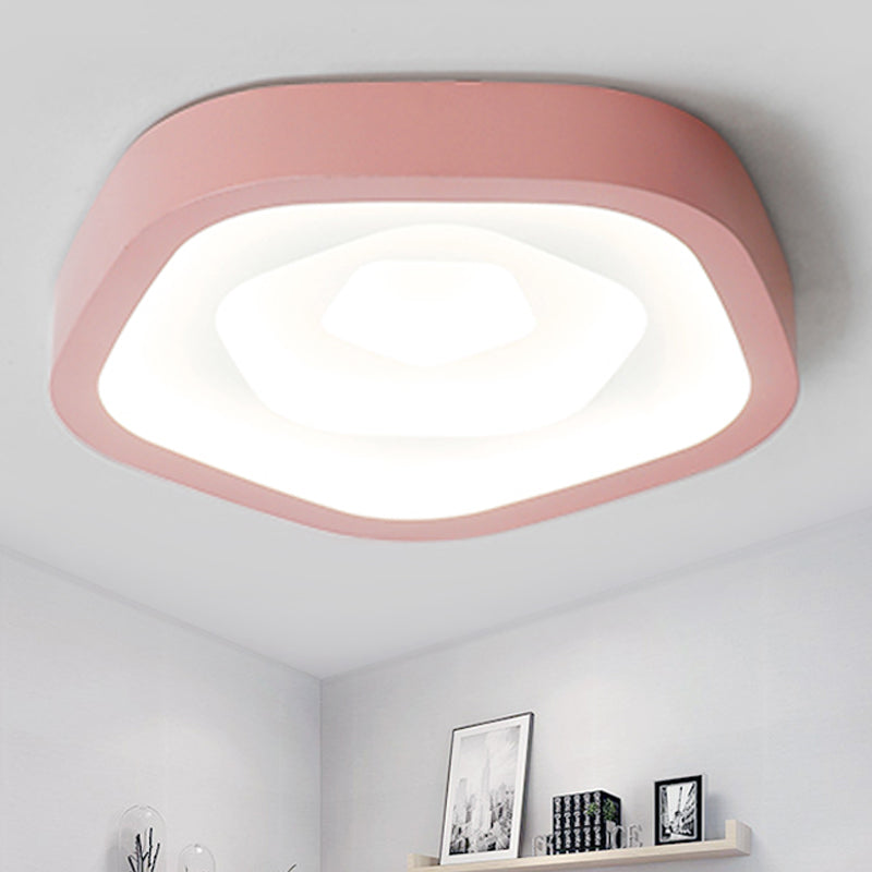 Pink/Blue/Green Pentagon Flush Ceiling Lamp Nordic 20.5" Wide LED Acrylic Flushmount Lighting Clearhalo 'Ceiling Lights' 'Close To Ceiling Lights' 'Close to ceiling' 'Flush mount' Lighting' 245469