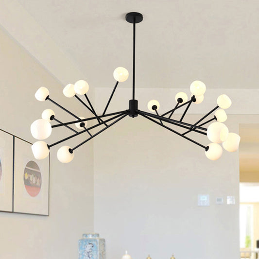 Branch Chandelier Pendant Light Modernist Frosted Glass 18 Lights Black Hanging Lighting for Living Room Black Clearhalo 'Ceiling Lights' 'Chandeliers' 'Glass shade' 'Glass' 'Modern Chandeliers' 'Modern' Lighting' 245501