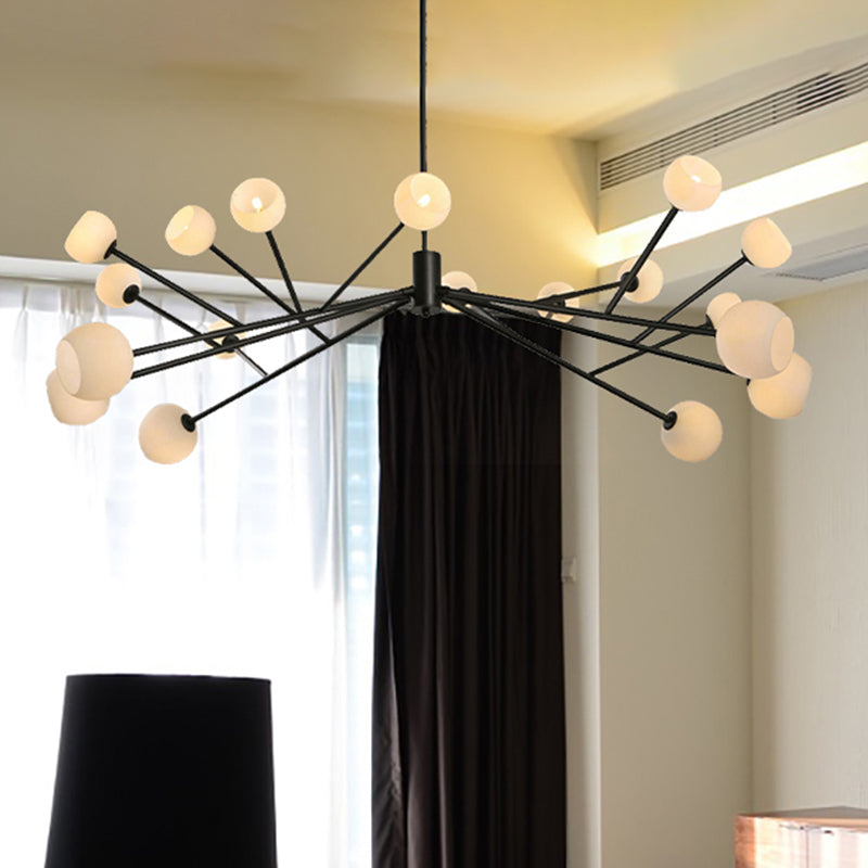 Branch Chandelier Pendant Light Modernist Frosted Glass 18 Lights Black Hanging Lighting for Living Room Clearhalo 'Ceiling Lights' 'Chandeliers' 'Glass shade' 'Glass' 'Modern Chandeliers' 'Modern' Lighting' 245502