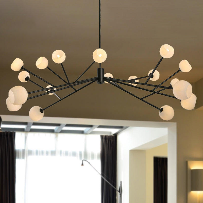 Branch Chandelier Pendant Light Modernist Frosted Glass 18 Lights Black Hanging Lighting for Living Room Clearhalo 'Ceiling Lights' 'Chandeliers' 'Glass shade' 'Glass' 'Modern Chandeliers' 'Modern' Lighting' 245503