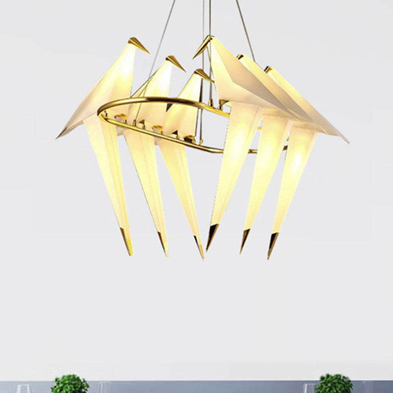 White Bird Shade Chandelier Light Fixture Modernism Style 6-Lights Plastic Hanging Lamp in Gold Finish Gold Clearhalo 'Ceiling Lights' 'Chandeliers' 'Modern Chandeliers' 'Modern' Lighting' 245504