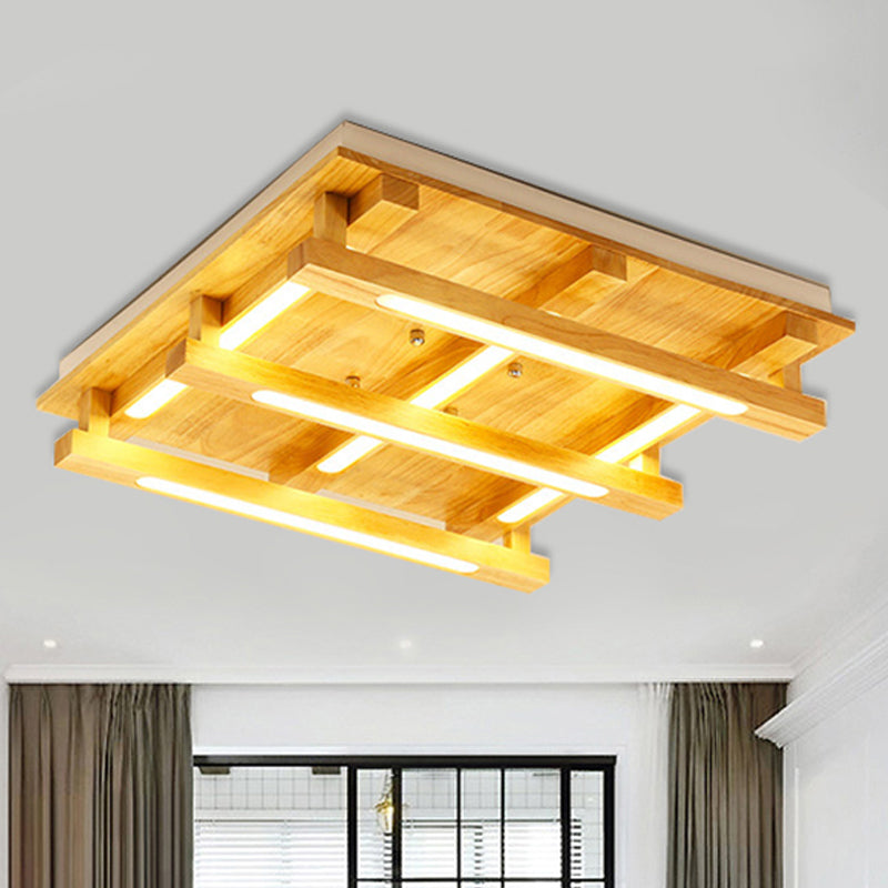 1/4/9 Lights Living Room Flush Mount with Square Wood Shade Modernist Brown Led Flush Ceiling Light in White/Warm Light 4 Wood Clearhalo 'Ceiling Lights' 'Close To Ceiling Lights' 'Close to ceiling' 'Flush mount' Lighting' 245508