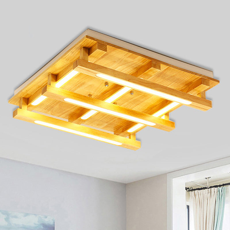 1/4/9 Lights Living Room Flush Mount with Square Wood Shade Modernist Brown Led Flush Ceiling Light in White/Warm Light Clearhalo 'Ceiling Lights' 'Close To Ceiling Lights' 'Close to ceiling' 'Flush mount' Lighting' 245509