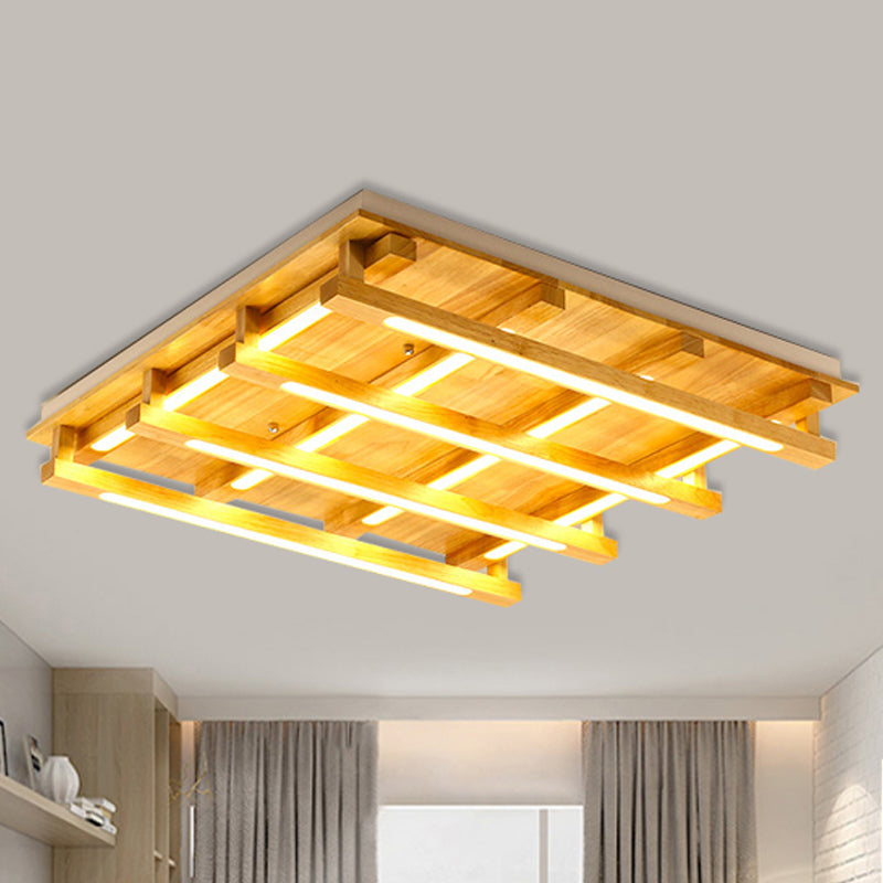 1/4/9 Lights Living Room Flush Mount with Square Wood Shade Modernist Brown Led Flush Ceiling Light in White/Warm Light Clearhalo 'Ceiling Lights' 'Close To Ceiling Lights' 'Close to ceiling' 'Flush mount' Lighting' 245511