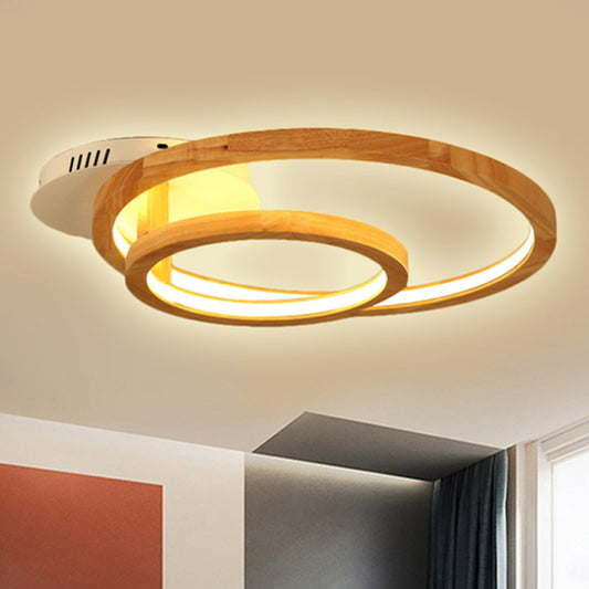 18.5"/23" Wide 2-Tier Ring Wood Semi Flush Mount Modernist Led Brown Semi Flush Mount Light for Bedroom in Warm Light Wood Clearhalo 'Ceiling Lights' 'Close To Ceiling Lights' 'Close to ceiling' 'Semi-flushmount' Lighting' 245532