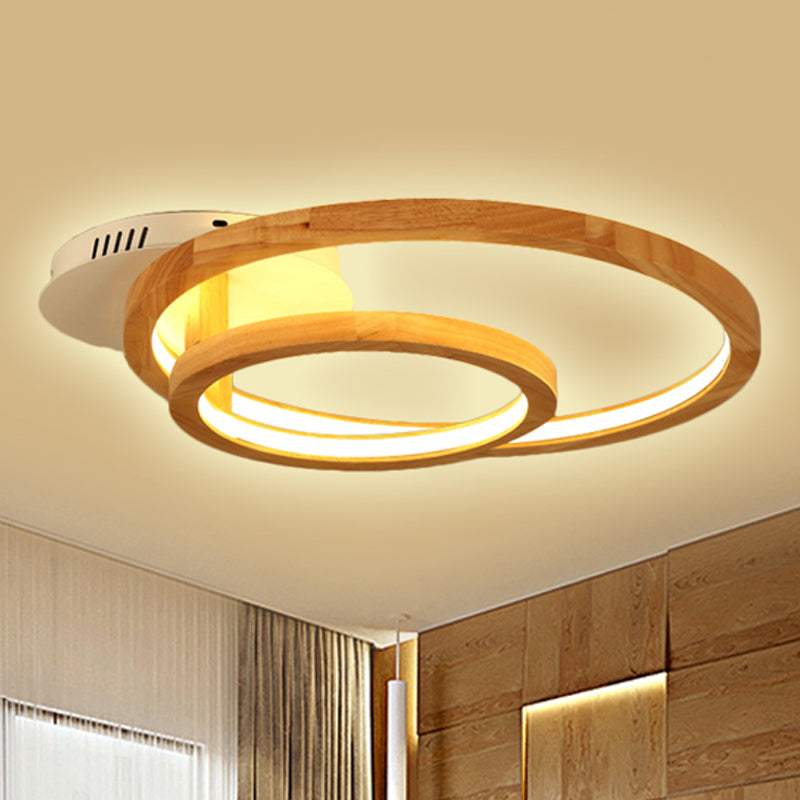 18.5"/23" Wide 2-Tier Ring Wood Semi Flush Mount Modernist Led Brown Semi Flush Mount Light for Bedroom in Warm Light Clearhalo 'Ceiling Lights' 'Close To Ceiling Lights' 'Close to ceiling' 'Semi-flushmount' Lighting' 245533