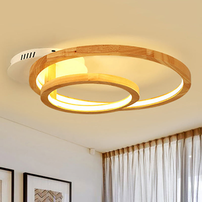 18.5"/23" Wide 2-Tier Ring Wood Semi Flush Mount Modernist Led Brown Semi Flush Mount Light for Bedroom in Warm Light Clearhalo 'Ceiling Lights' 'Close To Ceiling Lights' 'Close to ceiling' 'Semi-flushmount' Lighting' 245534