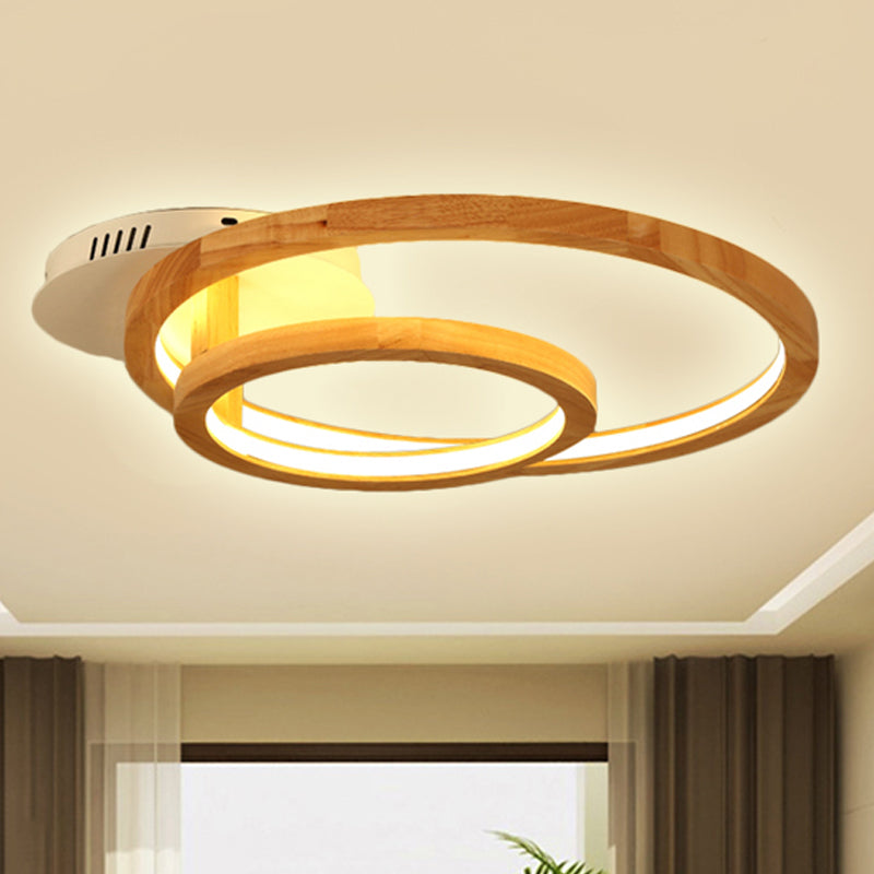 18.5"/23" Wide 2-Tier Ring Wood Semi Flush Mount Modernist Led Brown Semi Flush Mount Light for Bedroom in Warm Light Clearhalo 'Ceiling Lights' 'Close To Ceiling Lights' 'Close to ceiling' 'Semi-flushmount' Lighting' 245535