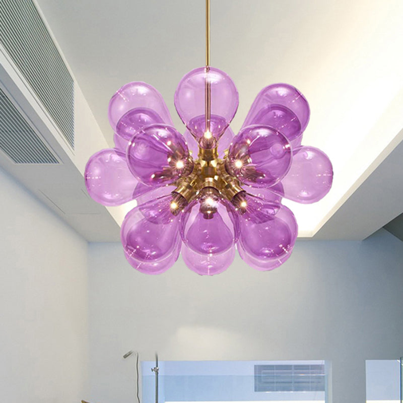 Bubble White/Blue/Purple Glass Chandelier Light Designer Multi Lights Brass Led Hanging Ceiling Light Purple Clearhalo 'Ceiling Lights' 'Chandeliers' 'Glass shade' 'Glass' 'Modern Chandeliers' 'Modern' Lighting' 245558