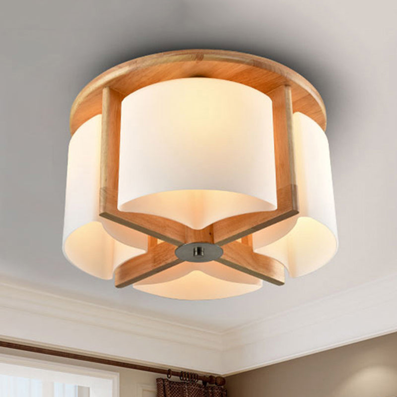 4/6 Lights Bedroom Flush Mount with Cylinder Wood Shade Modernist Brown Flush Ceiling Light Fixture 4 Wood Clearhalo 'Ceiling Lights' 'Close To Ceiling Lights' 'Close to ceiling' 'Flush mount' Lighting' 245582