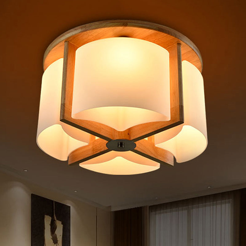 4/6 Lights Bedroom Flush Mount with Cylinder Wood Shade Modernist Brown Flush Ceiling Light Fixture Clearhalo 'Ceiling Lights' 'Close To Ceiling Lights' 'Close to ceiling' 'Flush mount' Lighting' 245583