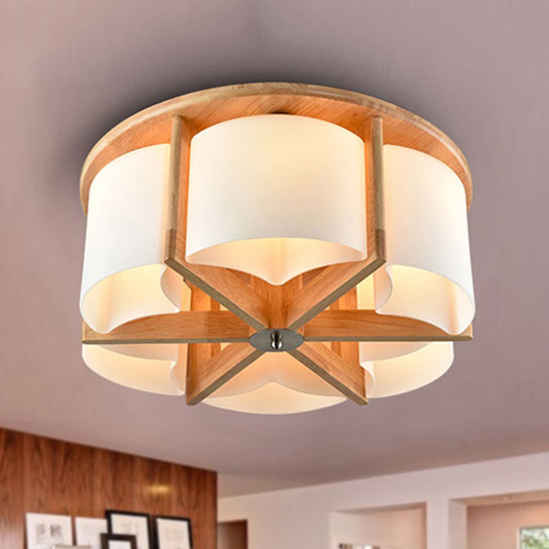 4/6 Lights Bedroom Flush Mount with Cylinder Wood Shade Modernist Brown Flush Ceiling Light Fixture 6 Wood Clearhalo 'Ceiling Lights' 'Close To Ceiling Lights' 'Close to ceiling' 'Flush mount' Lighting' 245584