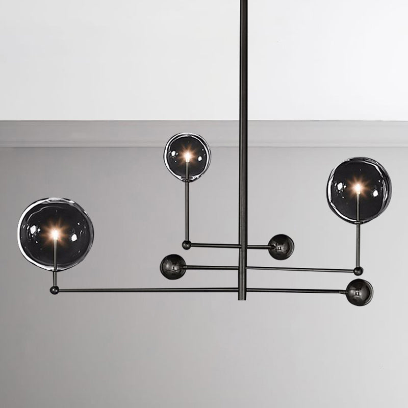 Globe Chandelier Lighting Post Modern Clear Glass 3 Lights Black/Gold Hanging Pendant Light Black Clearhalo 'Ceiling Lights' 'Chandeliers' 'Modern Chandeliers' 'Modern' Lighting' 245590