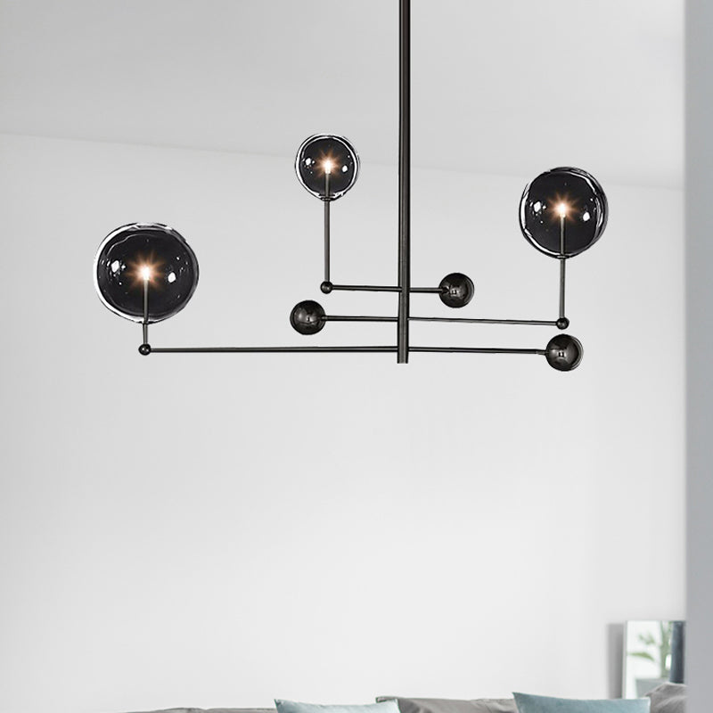 Globe Chandelier Lighting Post Modern Clear Glass 3 Lights Black/Gold Hanging Pendant Light Clearhalo 'Ceiling Lights' 'Chandeliers' 'Modern Chandeliers' 'Modern' Lighting' 245591