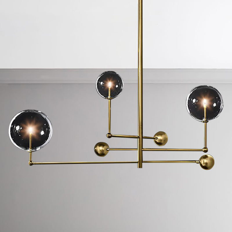 Globe Chandelier Lighting Post Modern Clear Glass 3 Lights Black/Gold Hanging Pendant Light Clearhalo 'Ceiling Lights' 'Chandeliers' 'Modern Chandeliers' 'Modern' Lighting' 245592