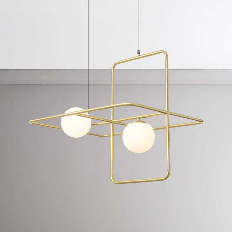 Crossed Rectangle Hanging Light with Globe Glass Shade Contemporary Metal 2/3/4 Heads Chandelier Light for Study Room Clearhalo 'Ceiling Lights' 'Chandeliers' 'Modern Chandeliers' 'Modern' Lighting' 245599