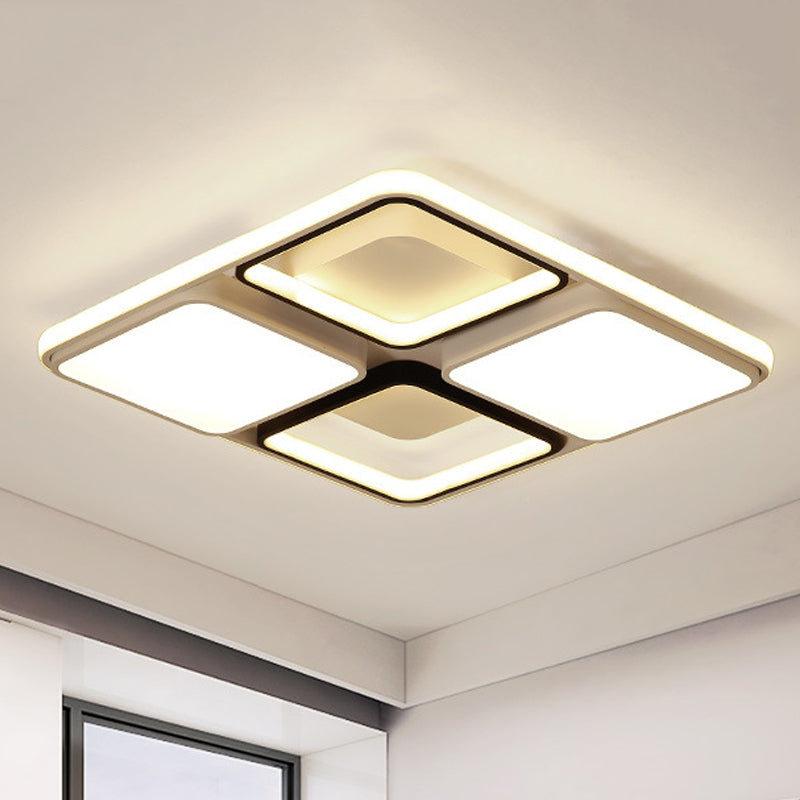 Black and White Square/Rectangle Flush Mount Lamp Modern Led 19.5"/45" Wide Acrylic Flush Mount Light Fixture in White/Warm Light Clearhalo 'Ceiling Lights' 'Close To Ceiling Lights' 'Close to ceiling' 'Flush mount' Lighting' 245622