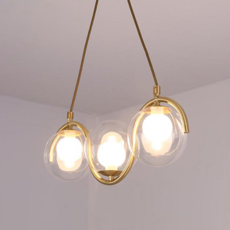 3/5/7 Lights Living Room Chandelier with Ball Clear Glass Shade Post Modernist Gold Led Hanging Ceiling Light Clearhalo 'Ceiling Lights' 'Chandeliers' 'Glass shade' 'Glass' 'Modern Chandeliers' 'Modern' Lighting' 245628