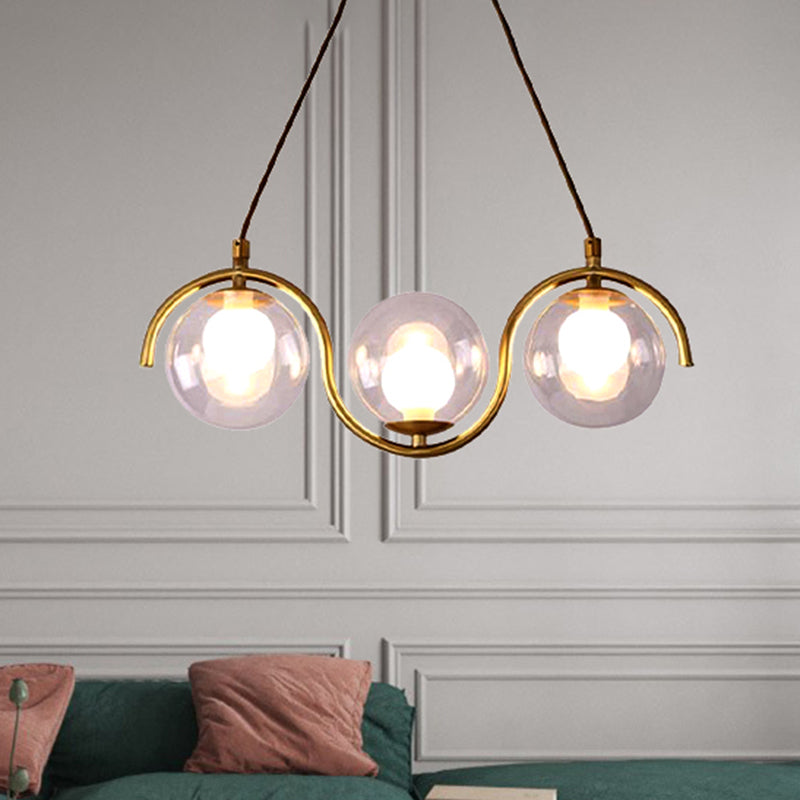 3/5/7 Lights Living Room Chandelier with Ball Clear Glass Shade Post Modernist Gold Led Hanging Ceiling Light 3 Gold Clearhalo 'Ceiling Lights' 'Chandeliers' 'Glass shade' 'Glass' 'Modern Chandeliers' 'Modern' Lighting' 245629