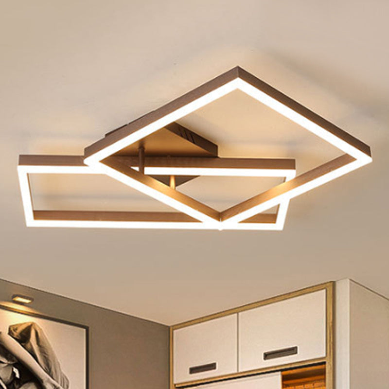 Metal Geometric Semi Flush Lighting Modernist 2/3/4 Lights Brown Led Semi Flush Mount Lamp in White/Warm Light 2 Brown Clearhalo 'Ceiling Lights' 'Close To Ceiling Lights' 'Close to ceiling' 'Semi-flushmount' Lighting' 245638