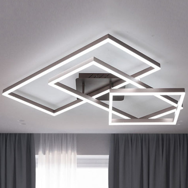 Metal Geometric Semi Flush Lighting Modernist 2/3/4 Lights Brown Led Semi Flush Mount Lamp in White/Warm Light 3 Brown White Clearhalo 'Ceiling Lights' 'Close To Ceiling Lights' 'Close to ceiling' 'Semi-flushmount' Lighting' 245641